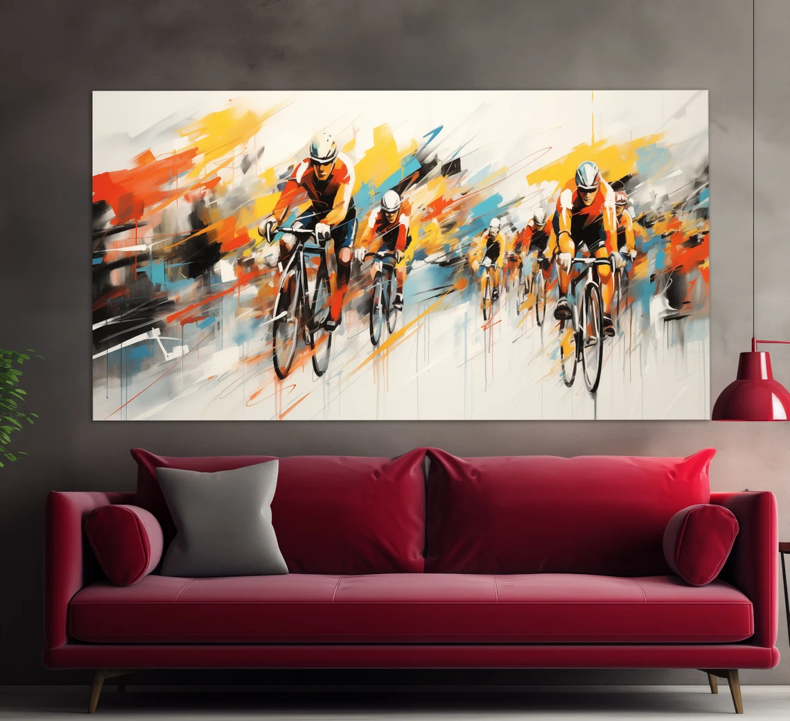 Abstract Cycling Canvas Print in an Oil Painting Style, Cycling Wall Art, Cycle Racing Wall Decor, Cyclist Gift