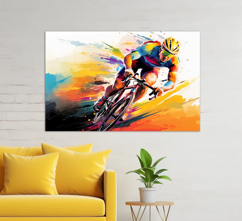 Abstract Cycling Canvas Print, Cycling Wall Art, Cycling Painting, Cycling Gift
