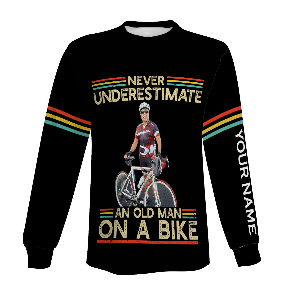 Customized Long Sleeve Jersey- Never Underestimate An Old Man On A Bike