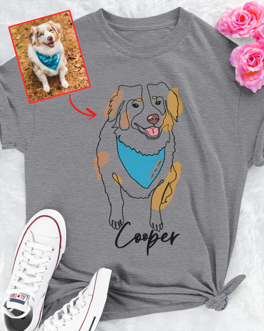 Custom Hand-Drawn Dog Pet Photo T-Shirt, Long Sleeve, Hoodie-Coffee Jersey With Name
