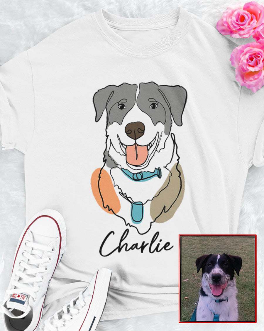 Custom Hand-Drawn Dog Pet Photo T-Shirt, Long Sleeve, Hoodie-Coffee Jersey With Name