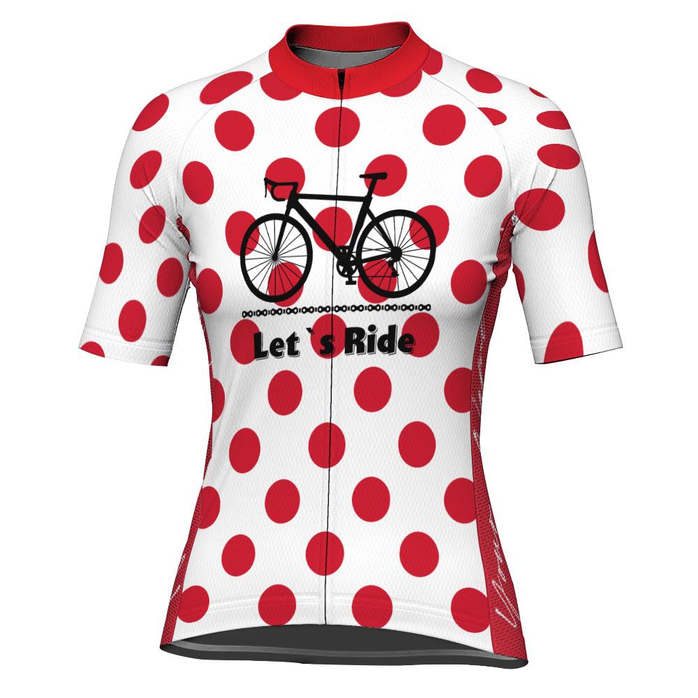 Customized Polka Dot Winter Thermal Fleece Short Sleeve Cycling Jersey for Women