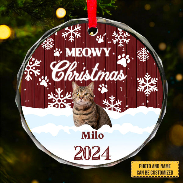 Custom Photo Pet Face - Christmas Gift For Dog Lovers, Cat Lovers, Pet Lovers, Pet Memorial - Personalized Circle Glass Ornament