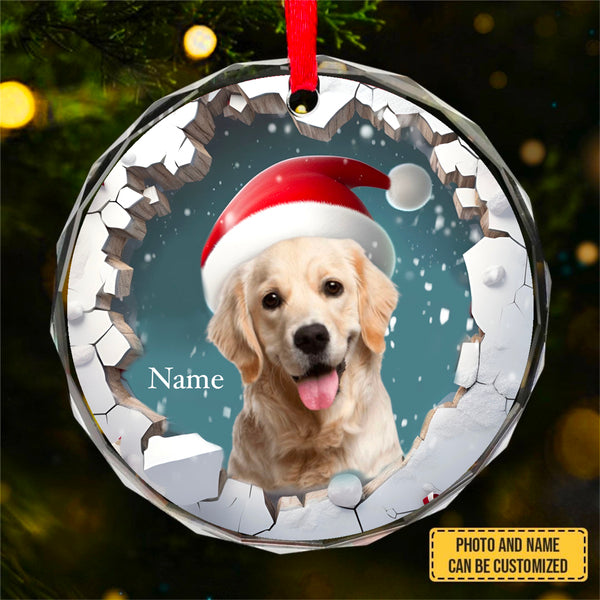 Custom Photo Pet Face - Christmas Gift For Dog Lovers, Cat Lovers, Pet Lovers, Pet Memorial - Personalized Circle Glass Ornament