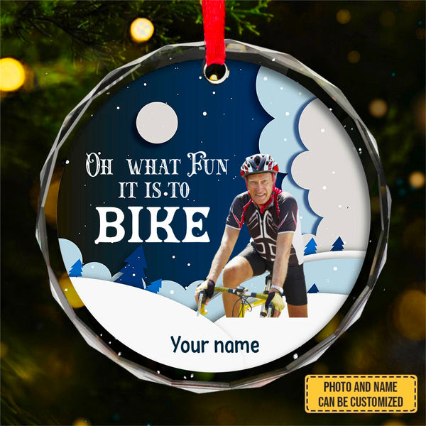 Custom Photo Memorial Cycling Gift- Personalized Circle Glass Ornament