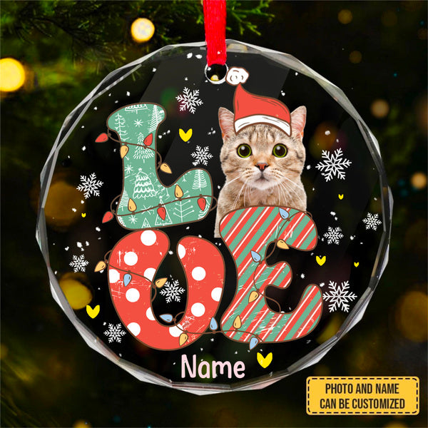 Custom Photo Pet Face - Christmas Gift For Dog Lovers, Cat Lovers, Pet Lovers, Pet Memorial - Personalized Circle Glass Ornament