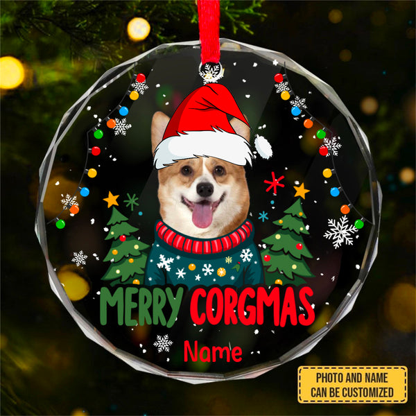 Custom Photo Pet Face - Christmas Gift For Dog Lovers, Cat Lovers, Pet Lovers, Pet Memorial - Personalized Circle Glass Ornament