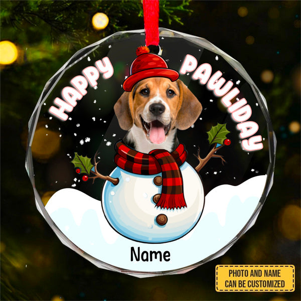 Custom Photo Pet Face - Christmas Gift For Dog Lovers, Cat Lovers, Pet Lovers, Pet Memorial - Personalized Circle Glass Ornament
