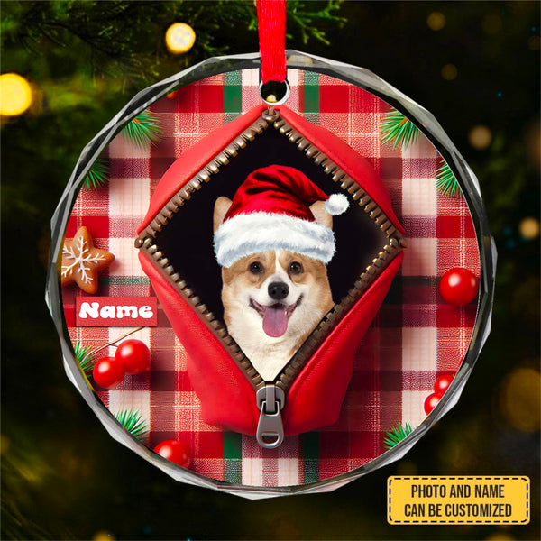 Custom Photo Pet Face - Christmas Gift For Dog Lovers, Cat Lovers, Pet Lovers, Pet Memorial - Personalized Circle Glass Ornament