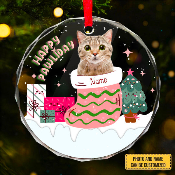Custom Photo Pet Face - Christmas Gift For Dog Lovers, Cat Lovers, Pet Lovers, Pet Memorial - Personalized Circle Glass Ornament