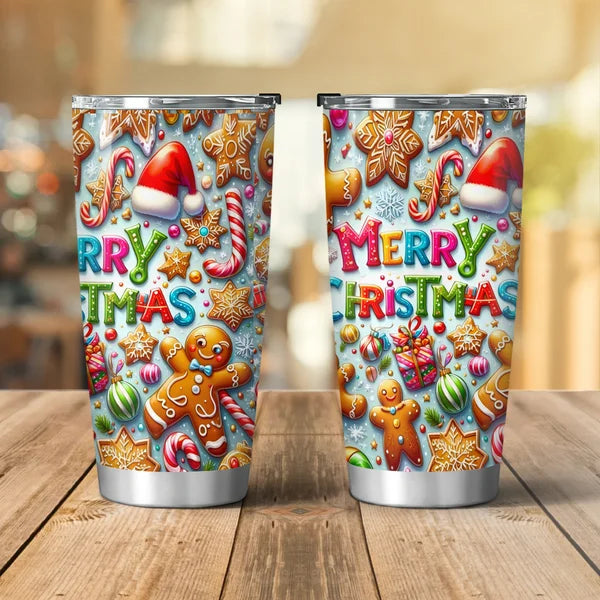 Merry Christmas 3D effect Tumbler – Gingerbread & Candy Design