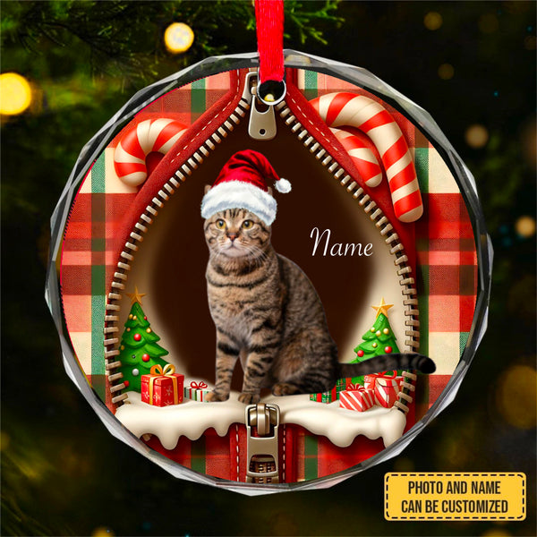 Custom Photo Pet Face - Christmas Gift For Dog Lovers, Cat Lovers, Pet Lovers, Pet Memorial - Personalized Circle Glass Ornament