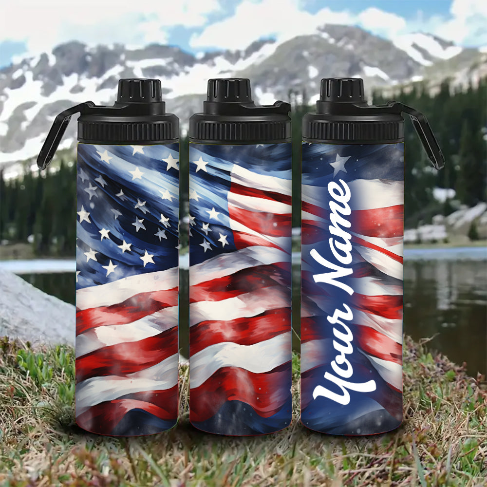 Customized Name USA Flag Water Bottle - Perfect for Cycling, Hiking, Fitness & Outdoor Adventures