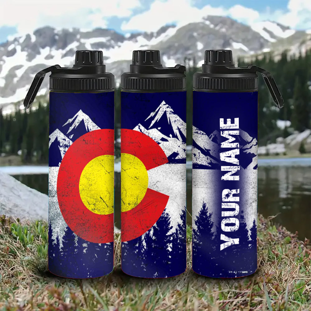 Customized Name  Colorado Flag Water Bottle - Perfect for Cycling, Hiking, Fitness & Outdoor Adventures