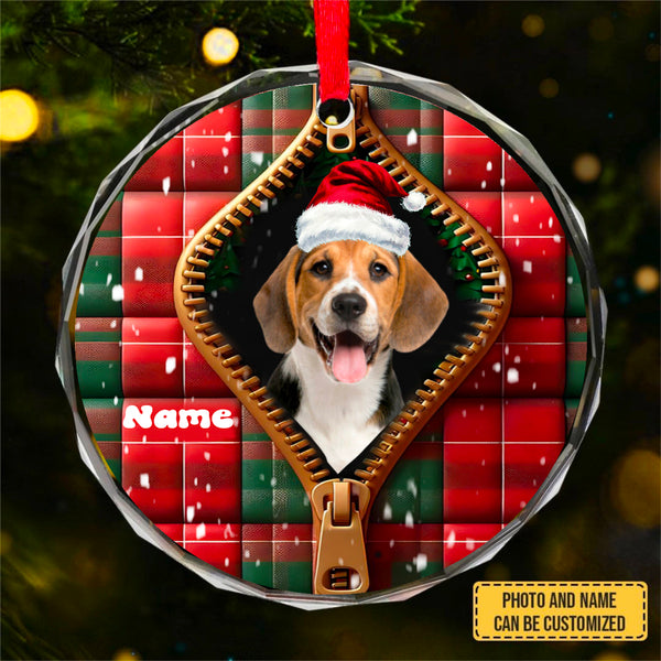 Custom Photo Pet Face - Christmas Gift For Dog Lovers, Cat Lovers, Pet Lovers, Pet Memorial - Personalized Circle Glass Ornament