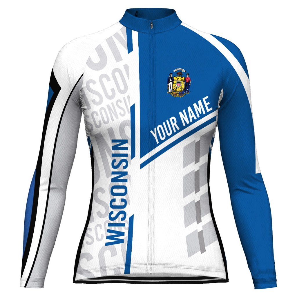 Customized Wisconsin Winter Thermal Fleece Long Sleeve Cycling Jersey for Women