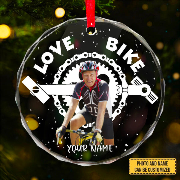 Customized Image LOVE BIKE Personalized Custom Circle Glass Ornament