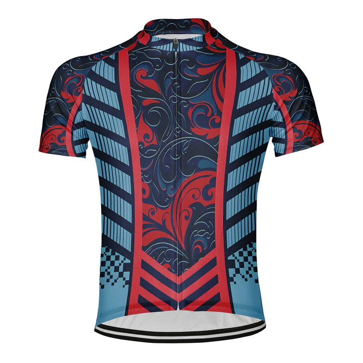 Customized Red And Blue Curly Grass Pattern Cycling Jersey Short Sleeve