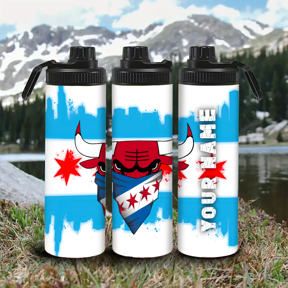 Customized Name Chicago Flag Water Bottle - Perfect for Cycling, Hiking, Fitness & Outdoor Adventures