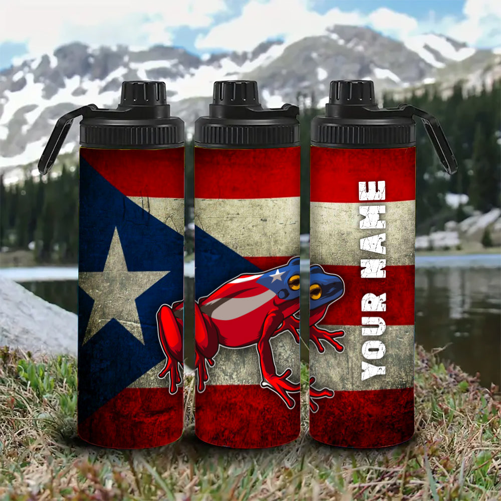 Customized Name Puerto Rico Flag Water Bottle - Perfect for Cycling, Hiking, Fitness & Outdoor Adventures