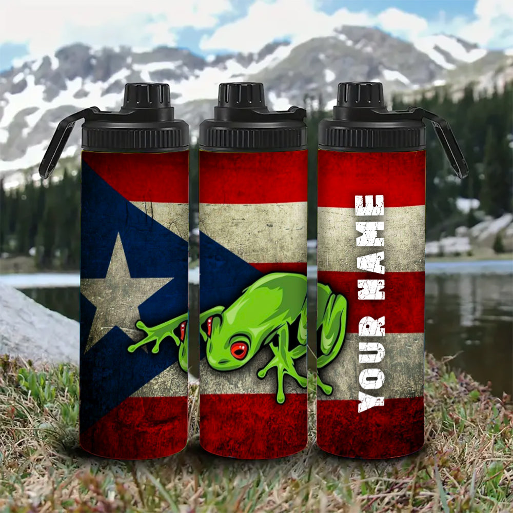 Customized Name Puerto Rico Flag Water Bottle - Perfect for Cycling, Hiking, Fitness & Outdoor Adventures