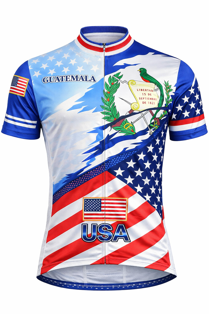 Customized GUATEMALA-USA Flag Short Sleeve Cycling Jersey for Men and Women