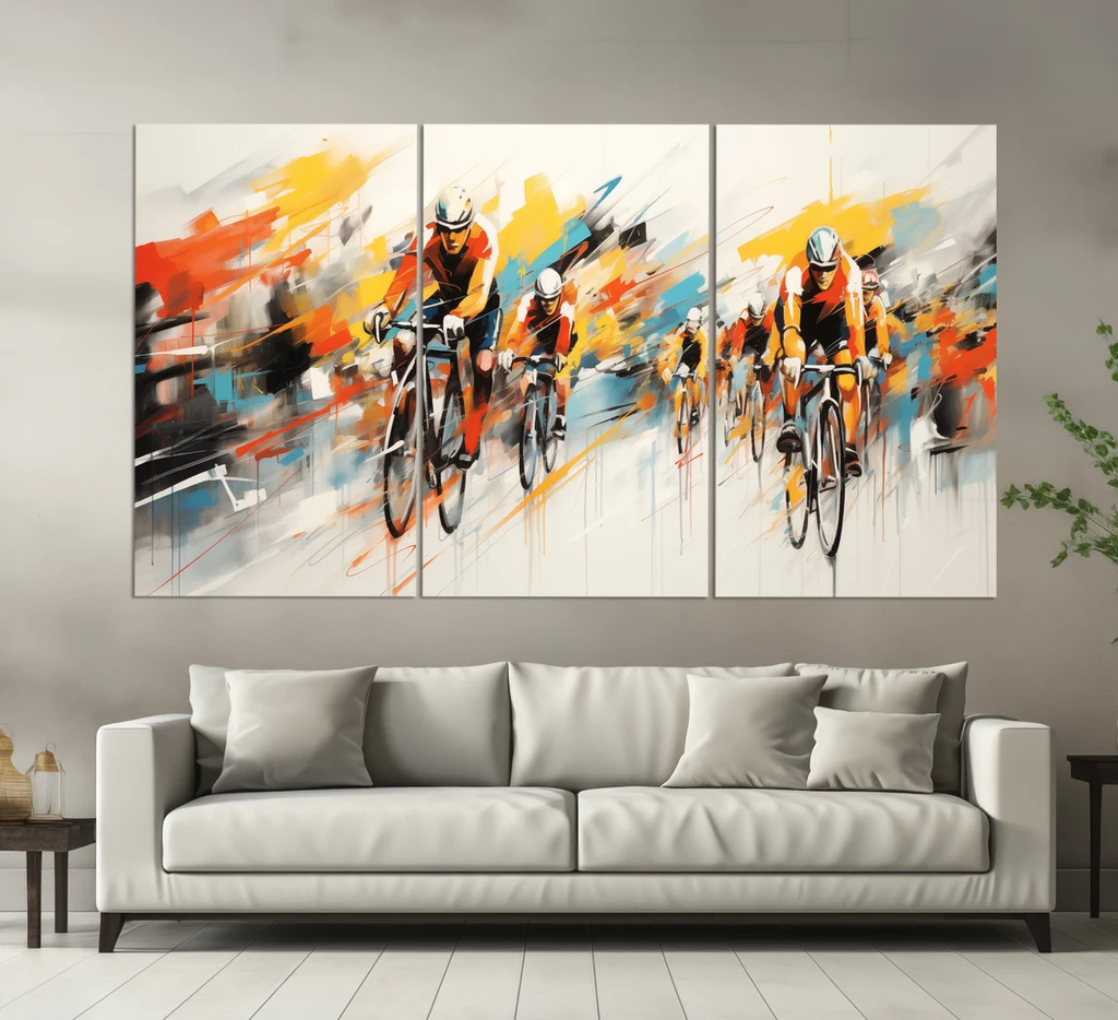 Abstract Cycling Canvas Print in an Oil Painting Style, Cycling Wall Art, Cycle Racing Wall Decor, Cyclist Gift