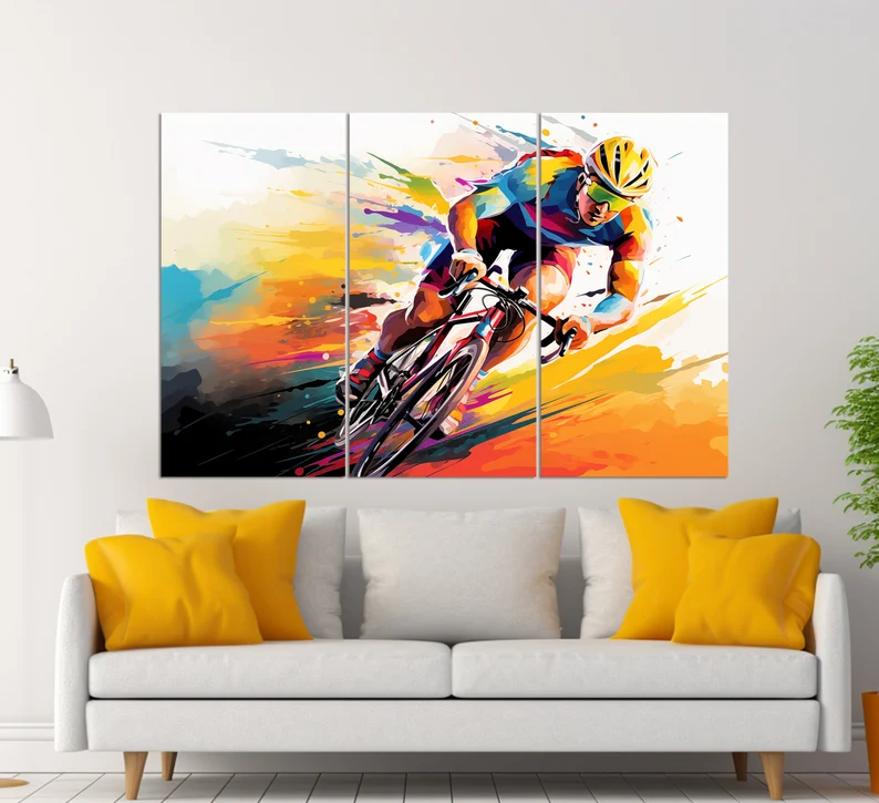 Abstract Cycling Canvas Print, Cycling Wall Art, Cycling Painting, Cycling Gift
