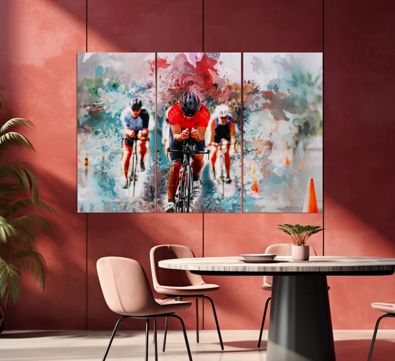 Cycling Canvas Print, Cycling Wall Art, Abstract Cycling Painting, Cycling Gift