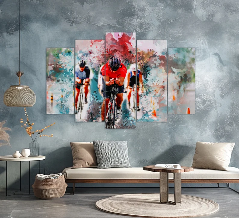 Cycling Canvas Print, Cycling Wall Art, Abstract Cycling Painting, Cycling Gift