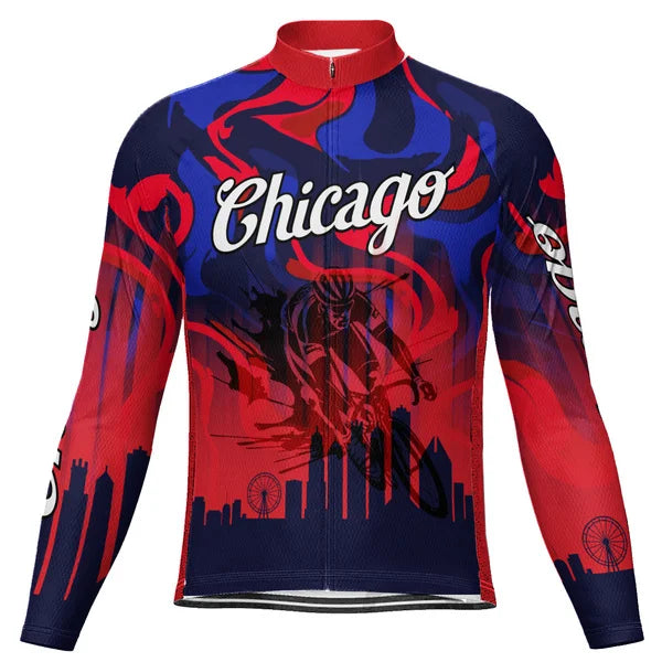 Customized CHICAGO Long Sleeve Cycling Jersey For Men