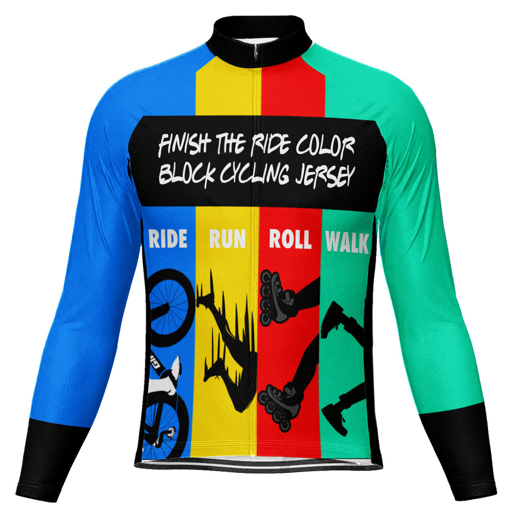 Customized Finish The Ride Color Block Long Sleeve Cycling Jersey For Men