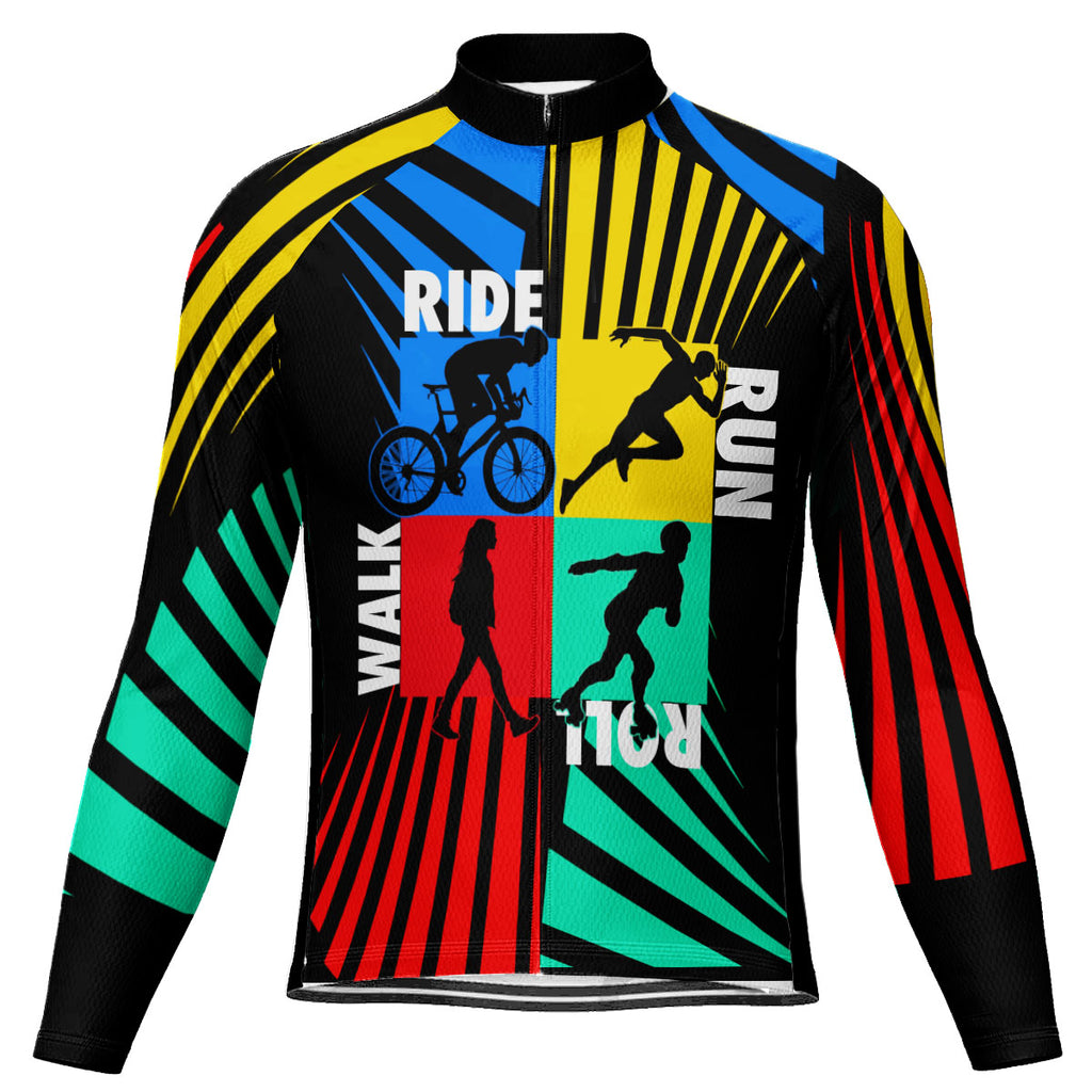 Customized Finish The Ride Color Block Long Sleeve Cycling Jersey For Men