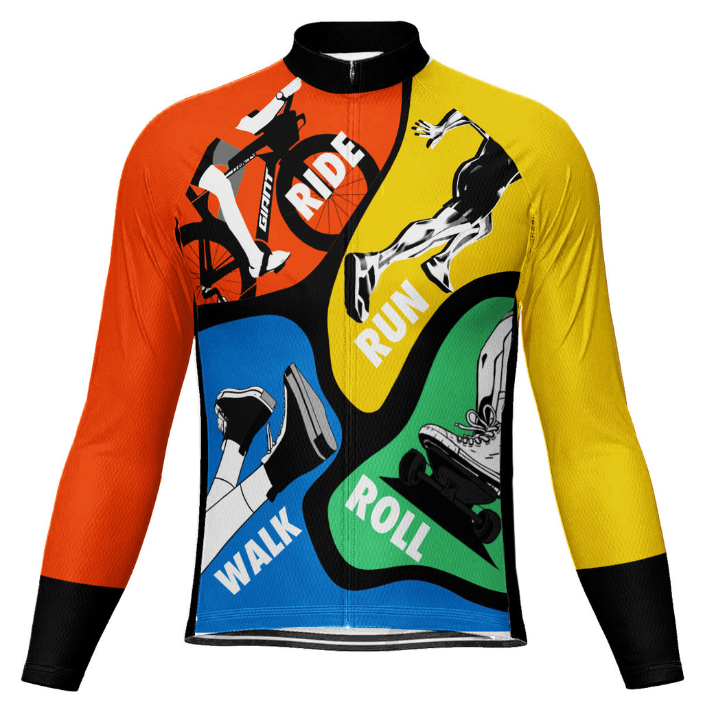 Customized Finish The Ride Color Block Long Sleeve Cycling Jersey For Men