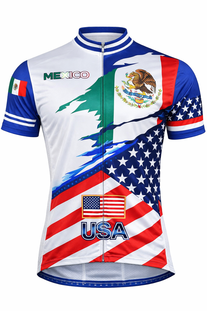 Customized MEXICO-USA Flag Short Sleeve Cycling Jersey for Men and Women