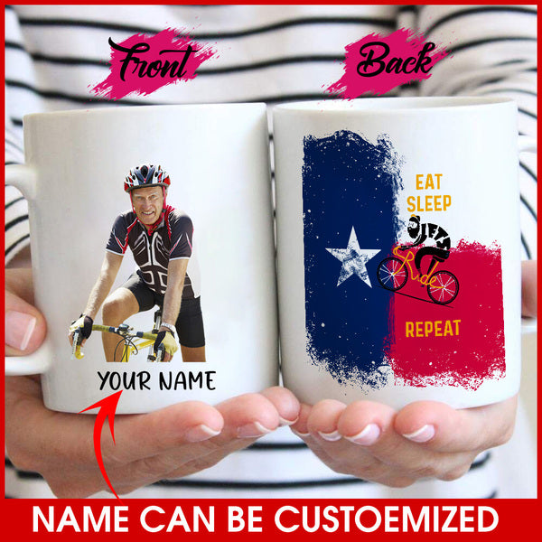 Customized Image Texas Mug - EAT SLEEP BIKE REPEAT