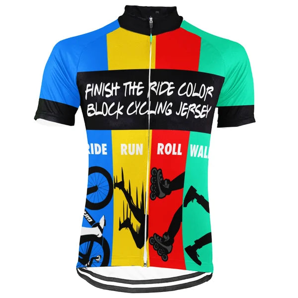 Customized Finish The Ride Color Block Short Sleeve Cycling Jersey For Men And Women