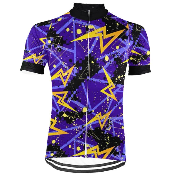 Customized Lightning Bolt Cycling Jersey, Purple MTB Jersey, Retro 80s Bike Shirt, Road Cycling Top, Unisex Bicycle Apparel