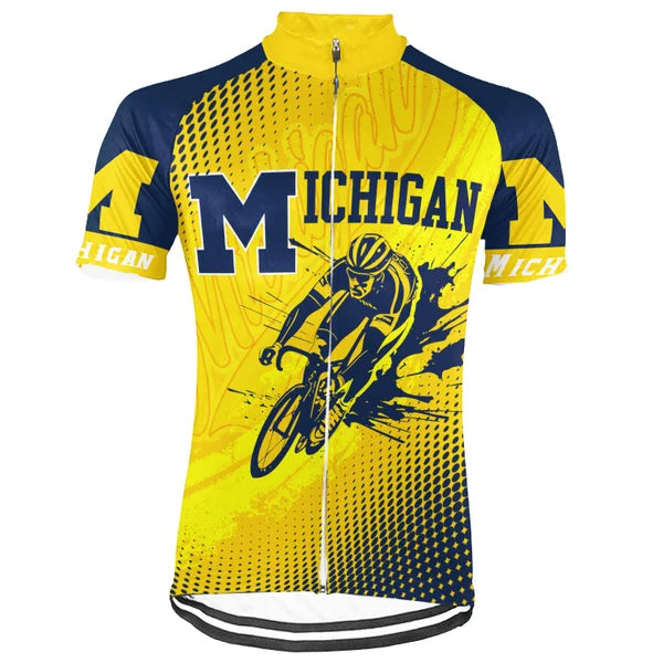 Customized Michigan Wolverines Short Sleeve Cycling Jersey for Men