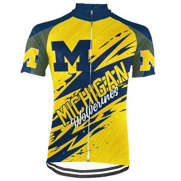 Customized Michigan Wolverines Short Sleeve Cycling Jersey for Men