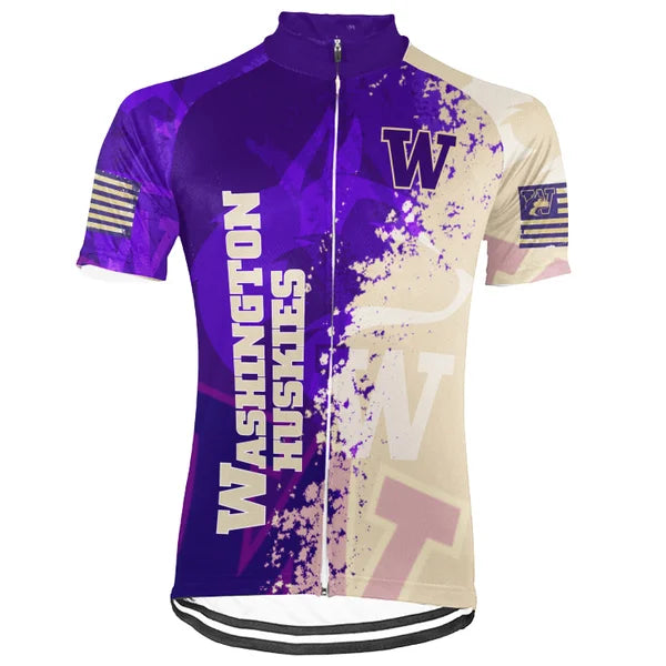 Customized Washington Huskies Short Sleeve Cycling Jersey for Men and Women