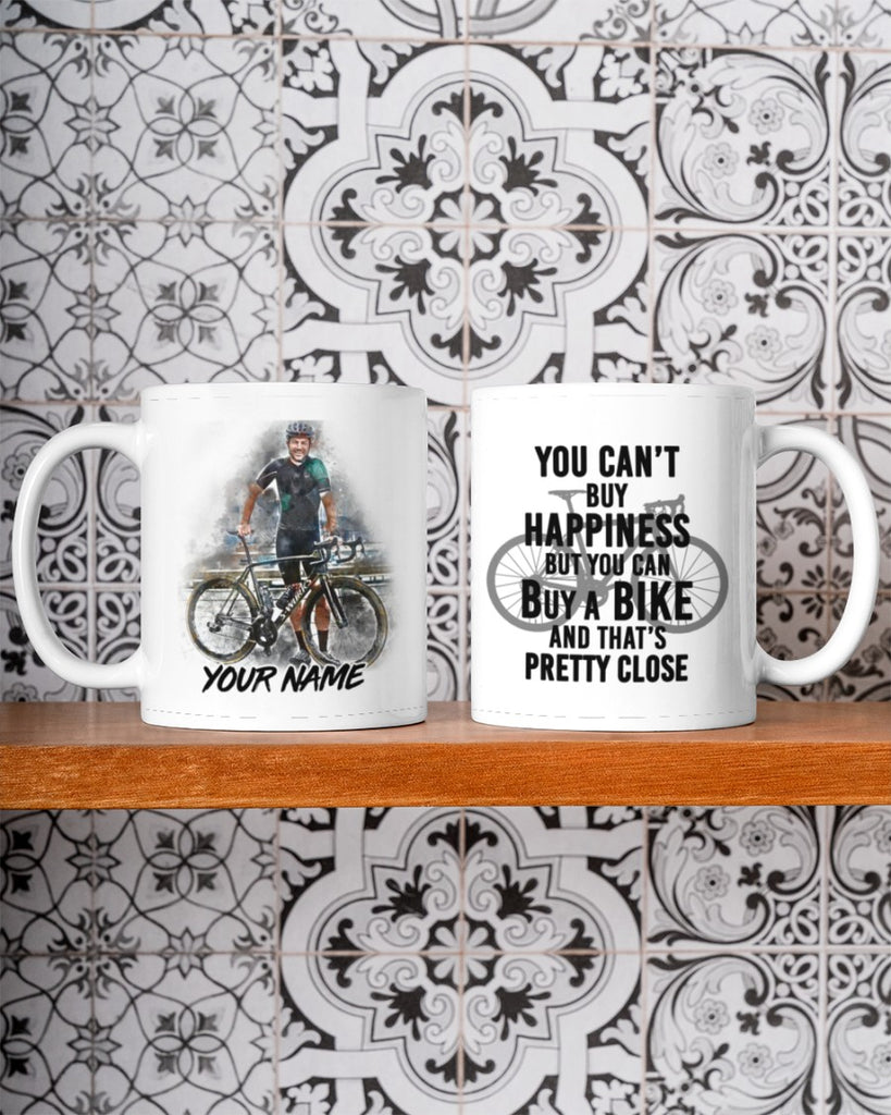 Personalized Image Cycling Mug- You Can't Buy Happiness But You Can Buy A Bike And That's Pretty Close