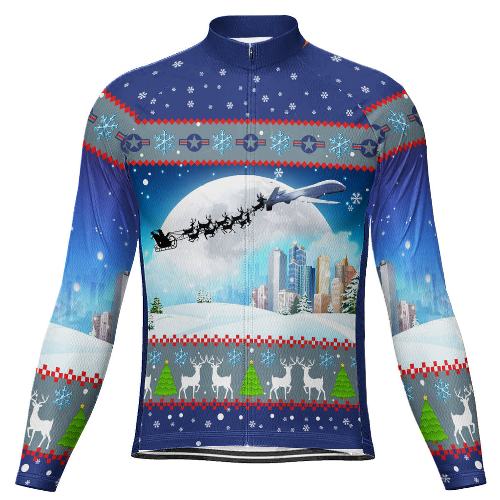 Customized General Atomics MQ-9 Reaper Santa's Sleigh Christmas Winter Thermal Fleece Cycling Jersey For Men