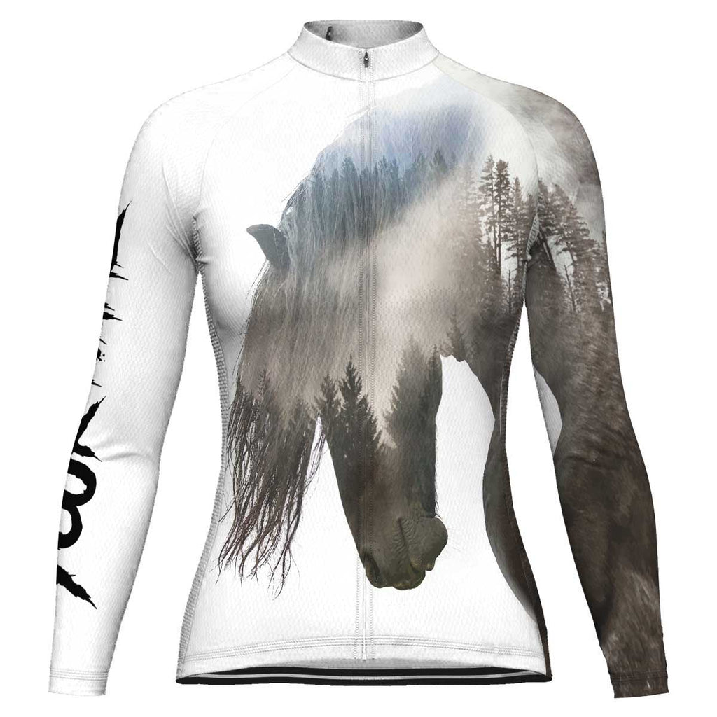 Customized Friesian Horse Long Sleeve Cycling Jersey for Women