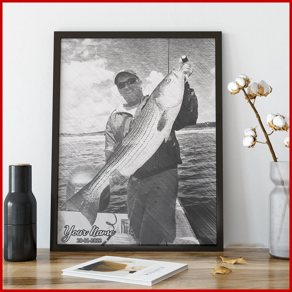 Personalized Fishing Sketch Poster- Personalized Image