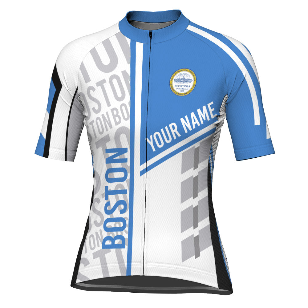 Customized Boston Winter Thermal Fleece Short Sleeve Cycling Jersey for Women