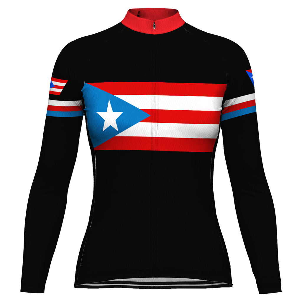 Customized Puerto Rico Winter Thermal Fleece Long Sleeve Cycling Jersey for Women