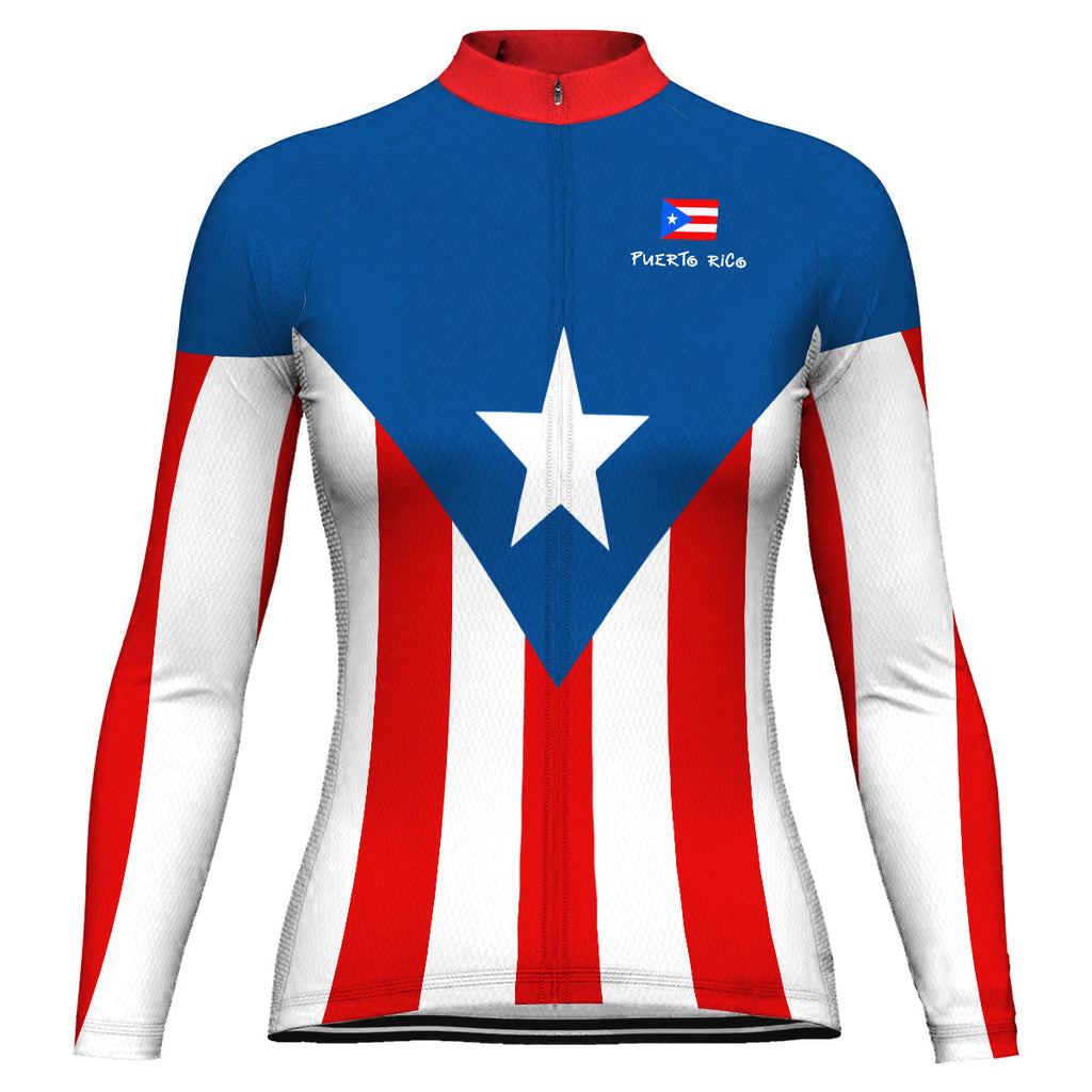 Customized Puerto Rico Winter Thermal Fleece Long Sleeve Cycling Jersey for Women