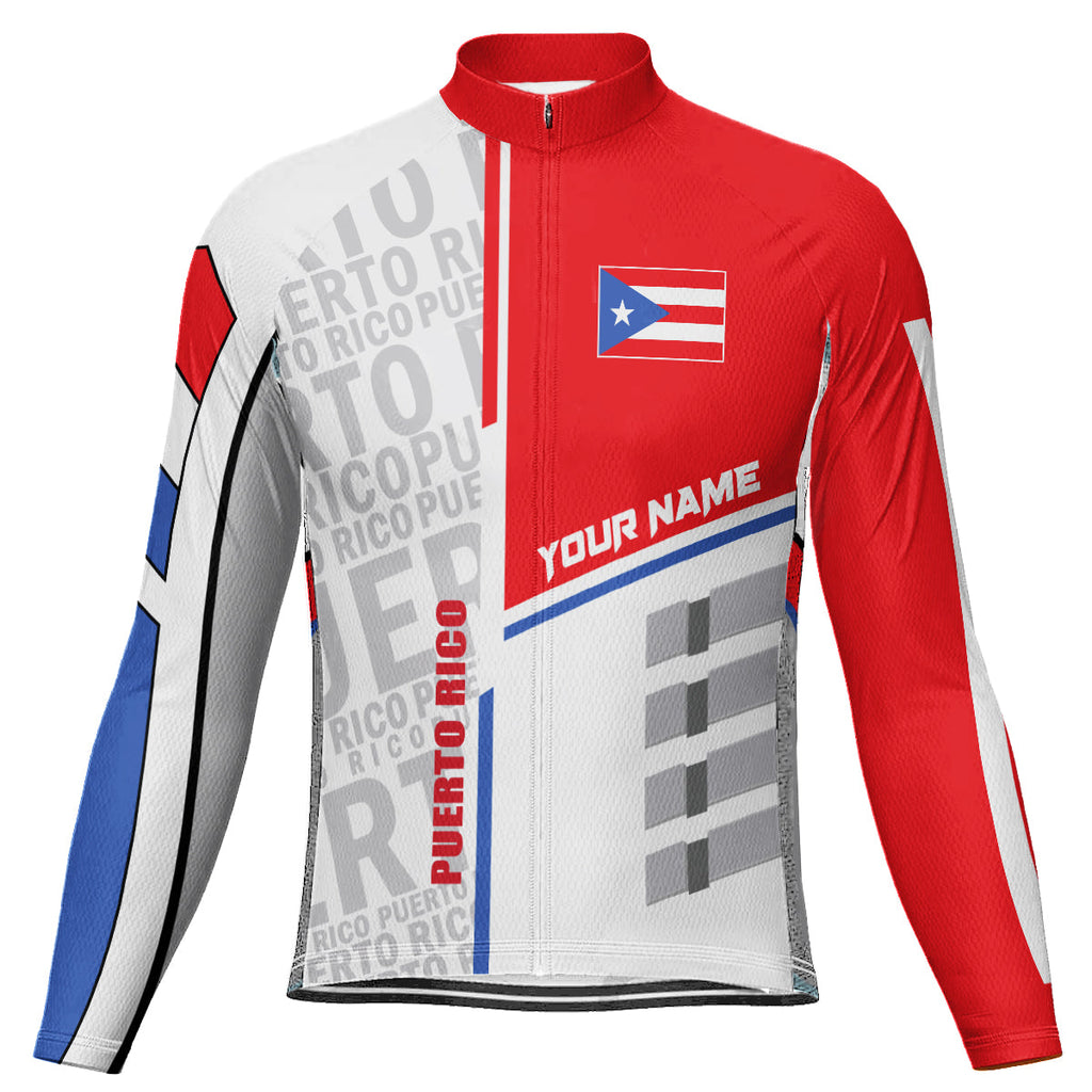 Customized Puerto Rico Winter Thermal Fleece Long Sleeve Cycling Jersey for Men