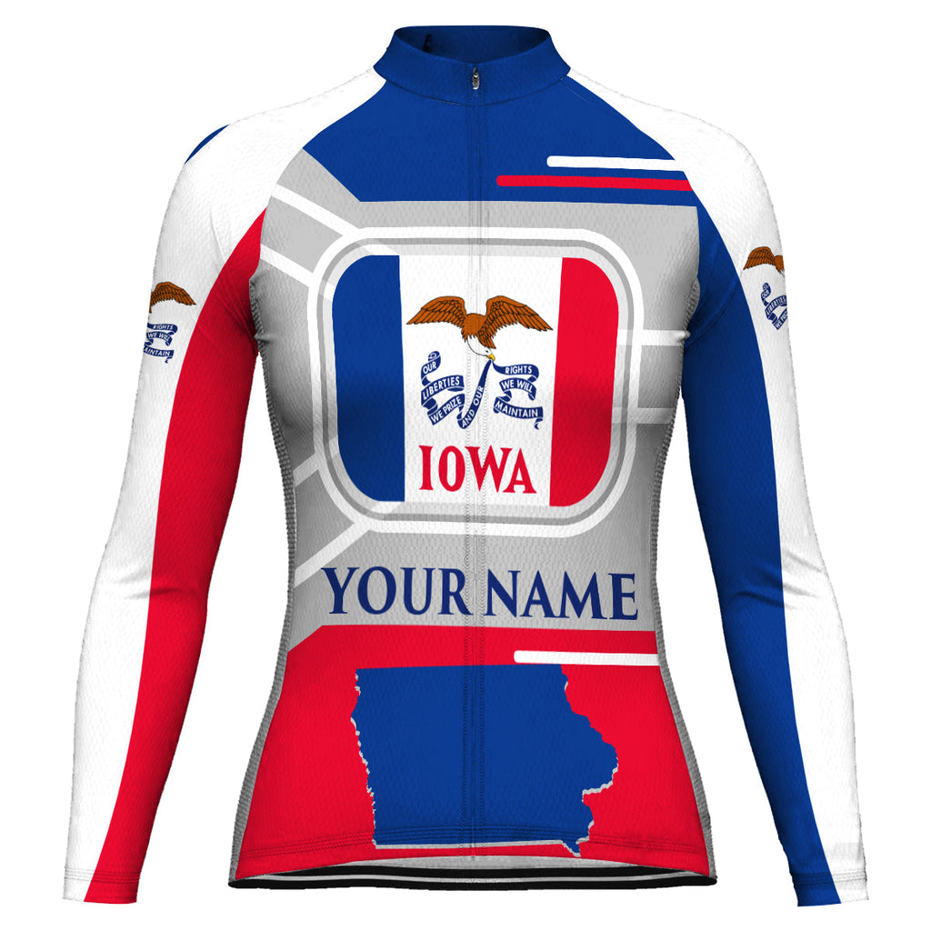 Customized Iowa Winter Thermal Fleece Long Sleeve Cycling Jersey for Women